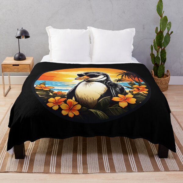 Item preview, Penguin with Sunglasses at Sunset on a Hawaii Beach with Hawaii Flowers designed and sold by NautiChic.