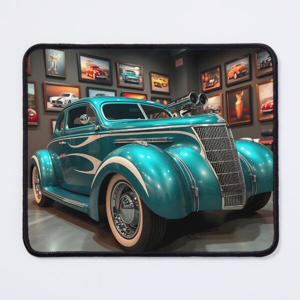 Aperçu de l'œuvre Hotrod bleu sarcelle et argent des années 1940 créée et vendue par RocketMobster.