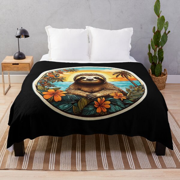 Item preview, Cute Sloth in Vacation by the Ocean with Hawaii Orchids designed and sold by NautiChic.