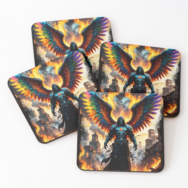 Item preview, Angel of Death with Fiery Wings Over Crumbling Cityscape designed and sold by Tong4130.