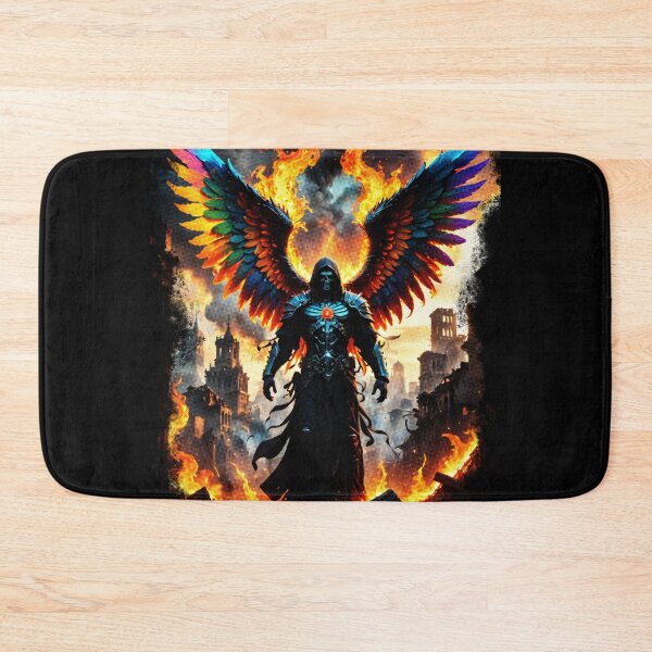 Item preview, Angel of Death with Fiery Wings Over Crumbling Cityscape designed and sold by Tong4130.