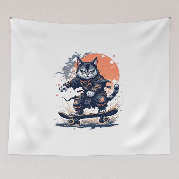 Item preview, Japanese Samurai Cat on Skateboard – Unique Skateboarding Art for Cat Lovers designed and sold by IM Hunter.