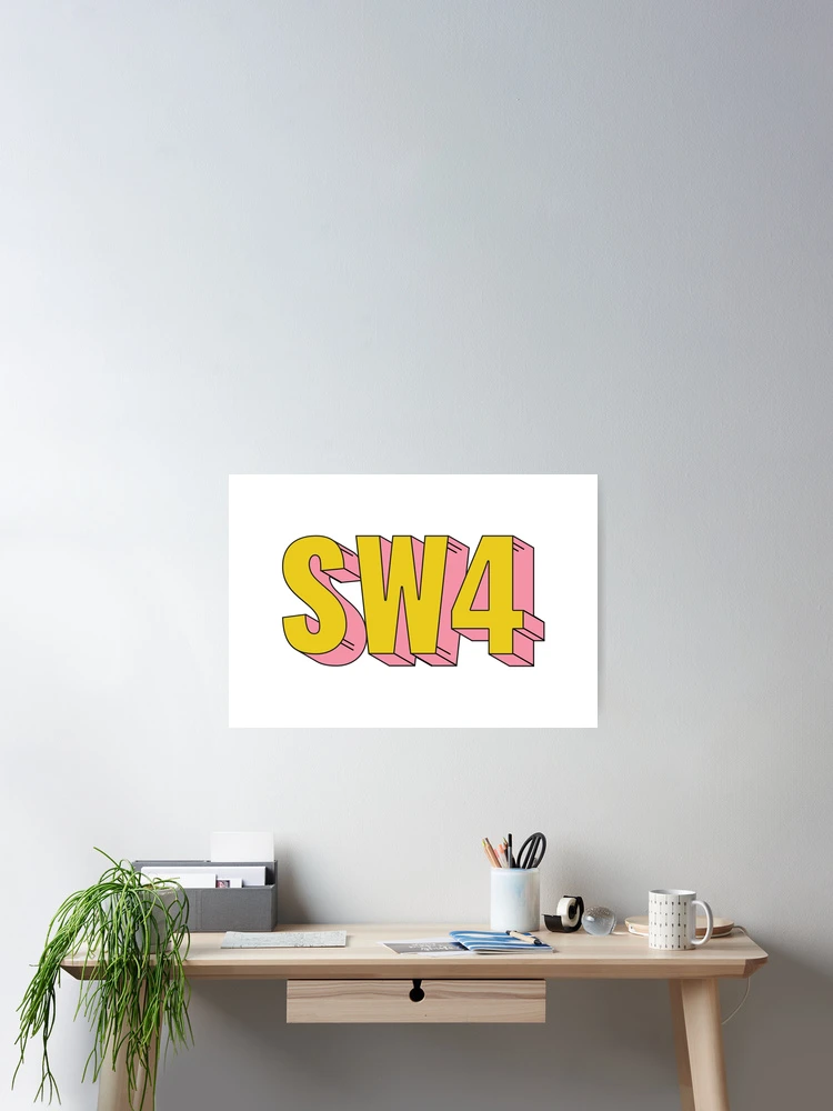 Thumbnail 2 of 3, Poster, SW4 London Postcode Typography Gift designed and sold by eccrafted.