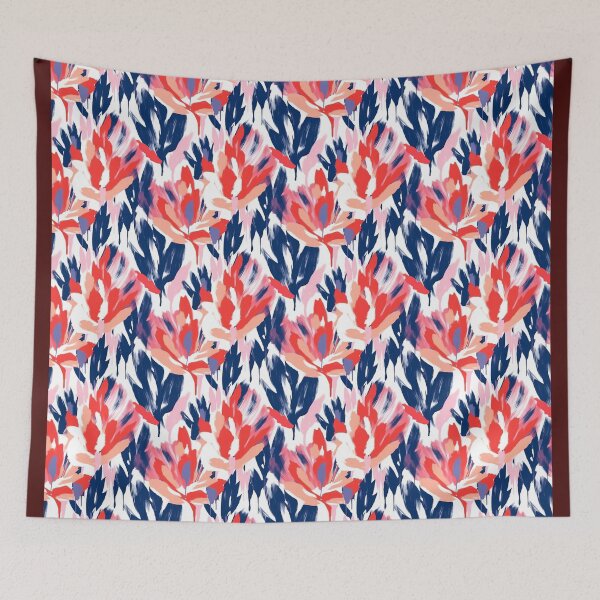 Item preview, Flowers abstract brush strokes orange blue white pink designed and sold by Alessandro Remo Mazzoni Remotextiles.