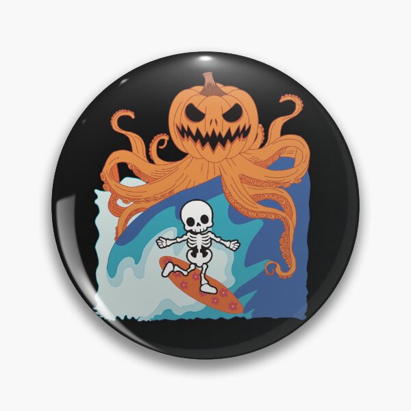 Item preview, A skeleton surfing, being chased by a giant Pumpkin octopus! designed and sold by MadSnail-Design.