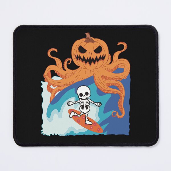 Item preview, A skeleton surfing, being chased by a giant Pumpkin octopus! designed and sold by MadSnail-Design.
