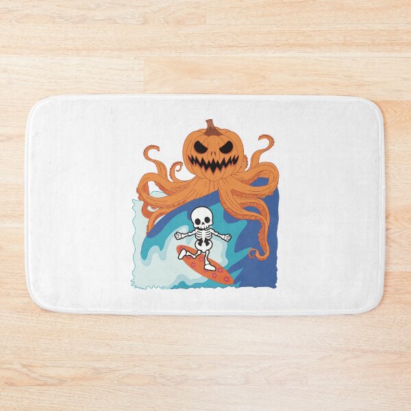 Item preview, A skeleton surfing, being chased by a giant Pumpkin octopus! designed and sold by MadSnail-Design.