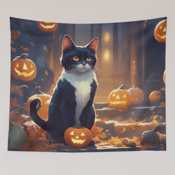 Artikelvorschau, Schwarz-weiße Halloween-Katze entworfen und verkauft von Wisdi.