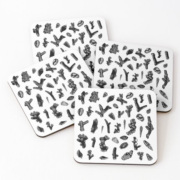 Item preview, Oceanic gifts: corals and shells in black designed and sold by ZoeaDesign.
