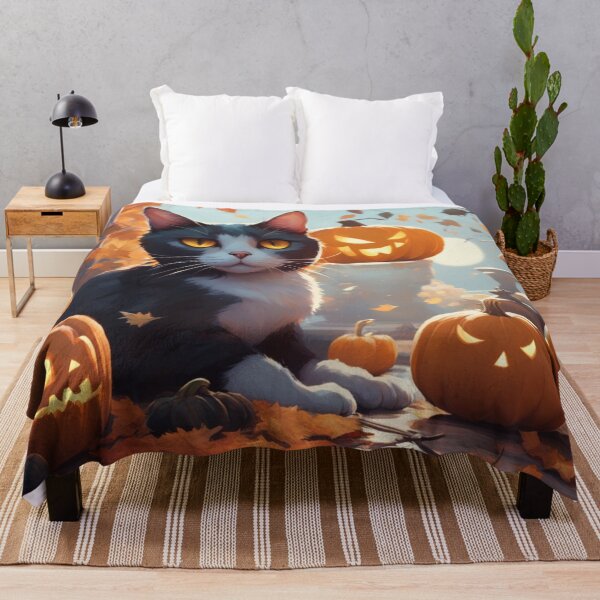 Artikelvorschau, Graue und weiße Halloweenkatze entworfen und verkauft von Wisdi.