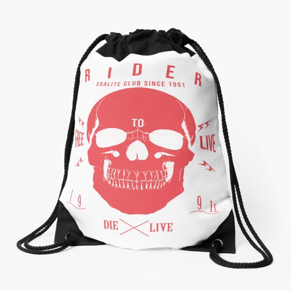 Rider Skull - Free Live Biker Art - RED Drawstring Bag