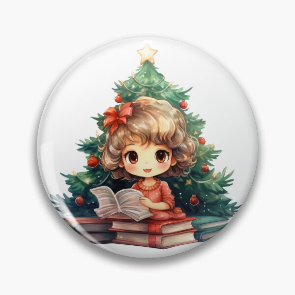 Item preview, Cute Christmas Tree Little Girl Reading Books  designed and sold by baebrand-art.