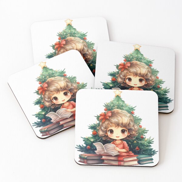 Item preview, Cute Christmas Tree Little Girl Reading Books  designed and sold by baebrand-art.