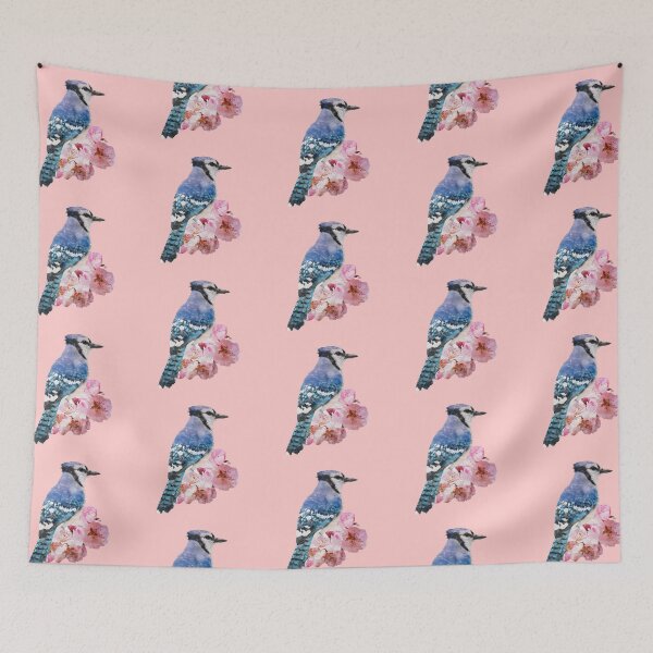 Item preview, Beautiful Blue Jay Bird With Cherry Blossoms - Watercolor designed and sold by Sajuade.