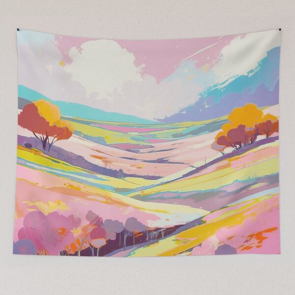 Item preview, Pink-coral Vibrant Abstract Landscape, Colorful Countryside  designed and sold by JulieChi.
