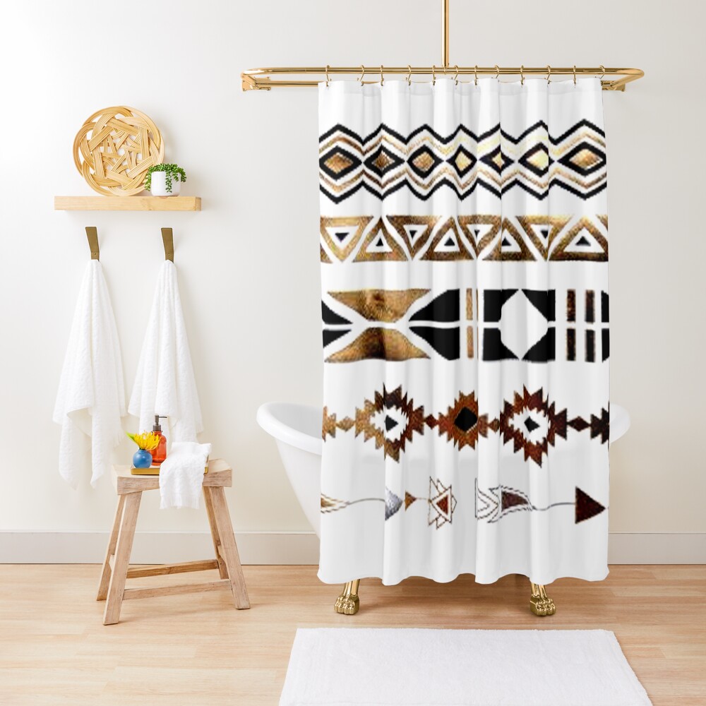 "Tribal Aztec Gold and Black Design" Shower Curtain for Sale by