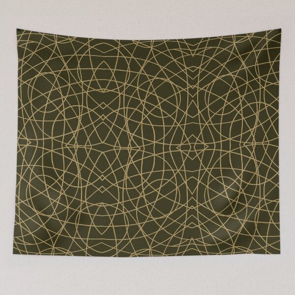 Item preview, Abstract Lines Collage Pattern Golden Color on Dark Greenish black Background  designed and sold by Wiggly Lines.