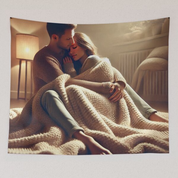 Item preview, Couple hugging in a blanket designed and sold by ValerieStOnge.