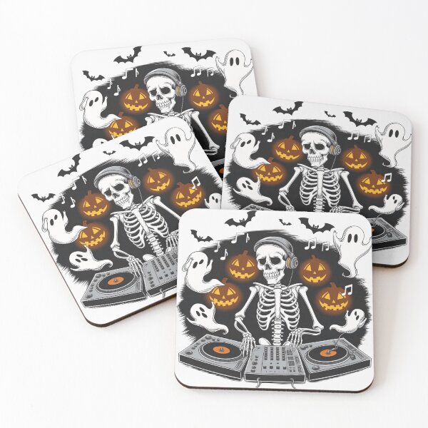 Item preview, Cheerful skeleton playing music, dj skeleton, electric music skeleton designed and sold by Hotshots Design.