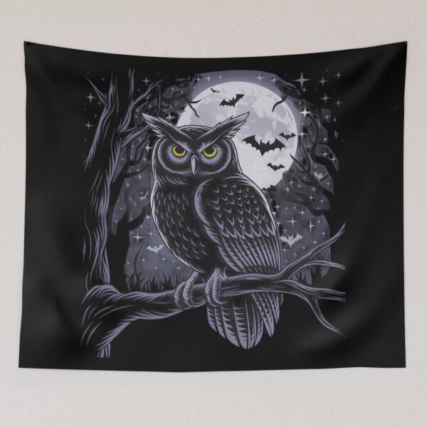 Item preview, SPOOKY OWL WITH GLOWING EYES, HALLOWEEN GRAPHIC  designed and sold by YourTrendyTees.