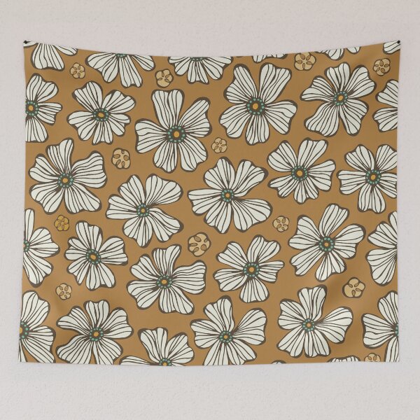 Item preview, Twirling Hand Drawn White Flowers on Caramel Brown Pattern designed and sold by schorrnuff.