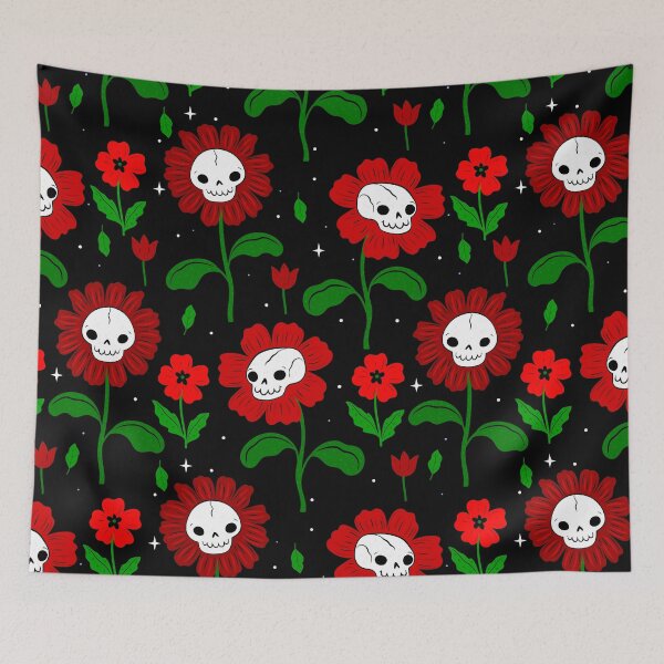 Item preview, halloween floral skull flowers red  designed and sold by Gossip Rag.