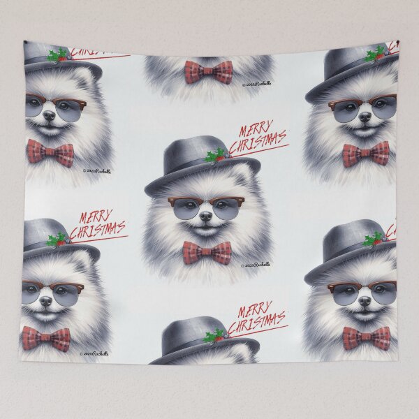 Item preview, Cute cool Pomeranian Dog Wearing Hat Wishing Merry Christmas Painting  designed and sold by Yogibear & Rachelle .