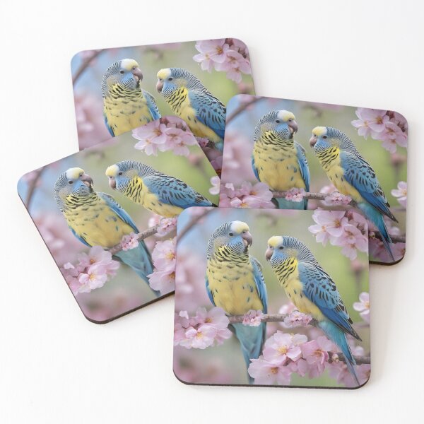 Item preview, "Spring Serenade: Blue and Yellow Budgies in Bloom" designed and sold by A-Work-Of-Art.