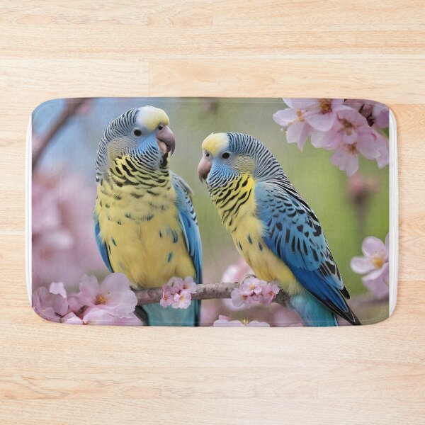 Item preview, "Spring Serenade: Blue and Yellow Budgies in Bloom" designed and sold by A-Work-Of-Art.