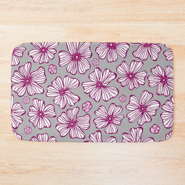Item preview, Magenta and Gray Hand Drawn White Flowers Floral Pattern designed and sold by schorrnuff.