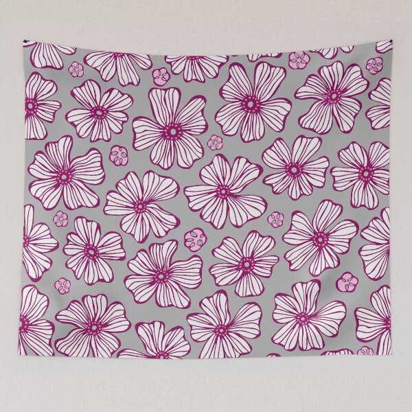 Item preview, Magenta and Gray Hand Drawn White Flowers Floral Pattern designed and sold by schorrnuff.