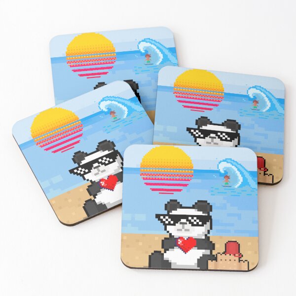 Item preview, Retro panda on the beach in pixel style designed and sold by KZN-studio.