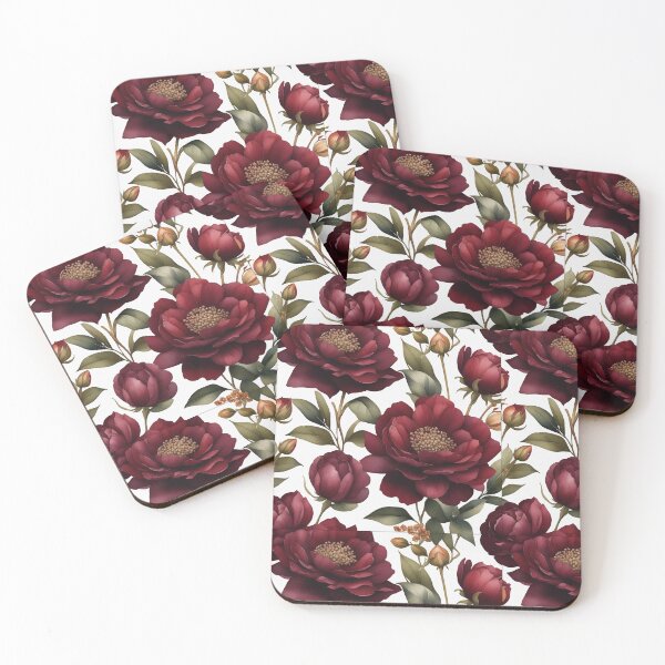 Item preview, FLORAL AND TROPICAL PATTERN O34 - Gift items and personal use / Peonies, Bouquet, Leaves, Maroon, Flowers, Burgundy, Nude, Ornamented, Vector, Art designed and sold by LumDesignArt.