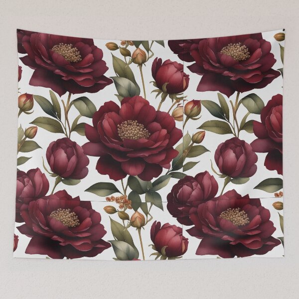 Item preview, FLORAL AND TROPICAL PATTERN O34 - Gift items and personal use / Peonies, Bouquet, Leaves, Maroon, Flowers, Burgundy, Nude, Ornamented, Vector, Art designed and sold by LumDesignArt.