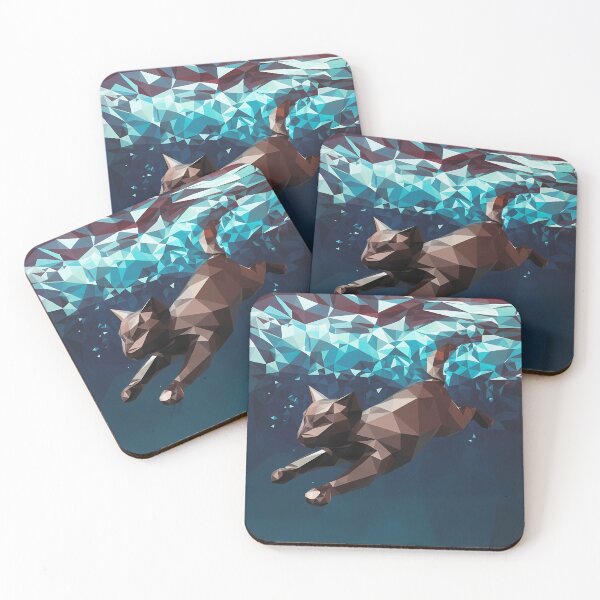 Item preview, Swimmer Cat Abstract Kitty Swimming Low Poly designed and sold by wowwowmeow.