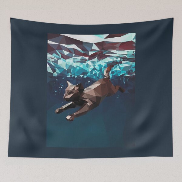 Item preview, Swimmer Cat Abstract Kitty Swimming Low Poly designed and sold by wowwowmeow.