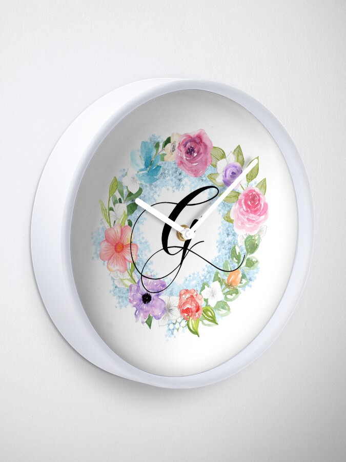 Alternate view of Watercolor Floral Wreath Monogram Letter G Clock