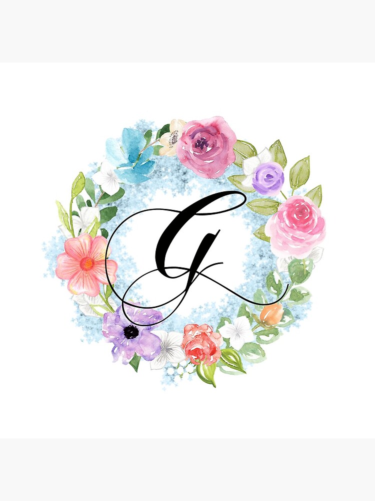 Watercolor Floral Wreath Monogram Letter G by Grafixmom