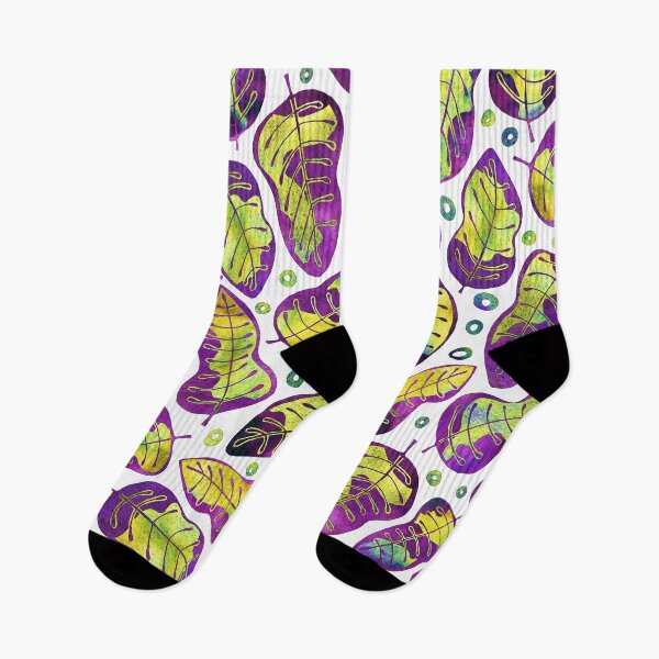 Item preview, Purple and Green Watercolor Hand Drawn Tropical Leaves Pattern designed and sold by schorrnuff.
