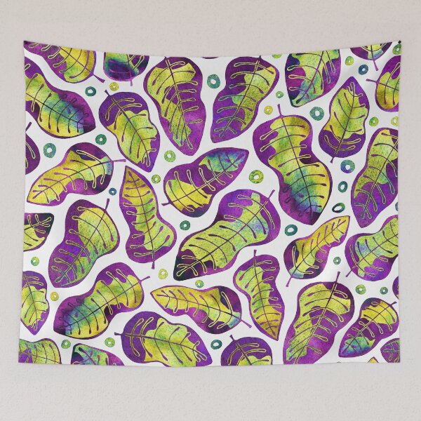 Item preview, Purple and Green Watercolor Hand Drawn Tropical Leaves Pattern designed and sold by schorrnuff.
