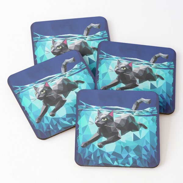 Item preview, Swimmer Cat Abstract Kitty Swimming Low Poly designed and sold by wowwowmeow.