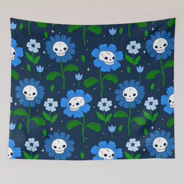 Item preview, halloween floral skull flowers blue designed and sold by Gossip Rag.