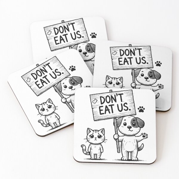 Item preview, 'Don't Eat Us' humorous dog and cat design resonating from a Trump Political Quote T Shirt designed and sold by Millie8282.