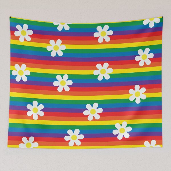 Item preview, Rainbow Stripes with Daisies designed and sold by ColorZoo.