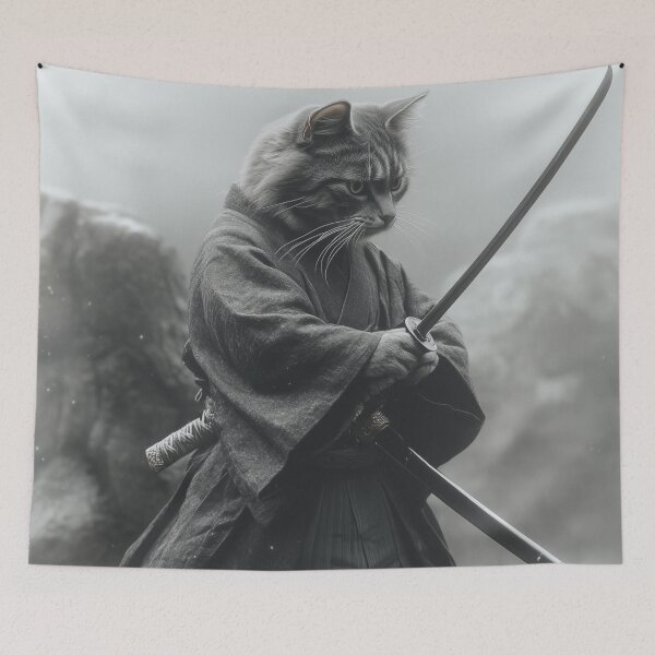 Item preview, Grey Samurai Cat - Japanese Feline Art designed and sold by pixal-shop.