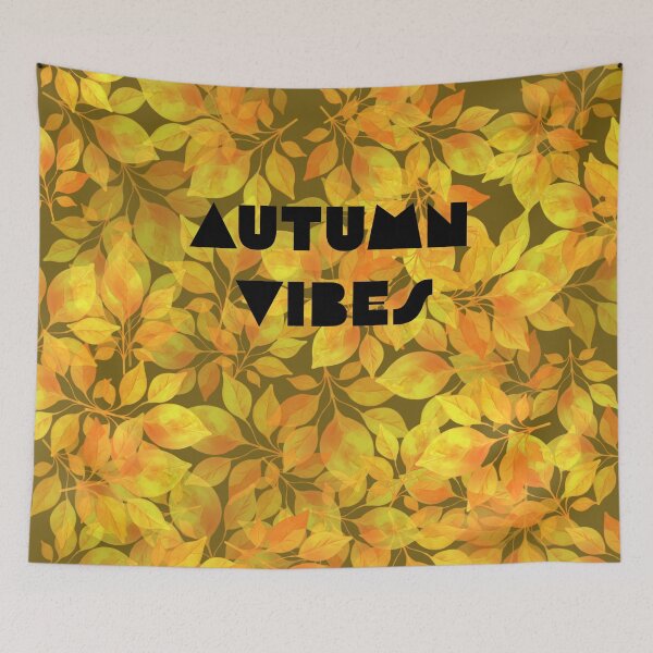 Item preview,  "Autumn Vibes" inscription in autumn style. Black ,khaki, orange. designed and sold by My-fake-places.