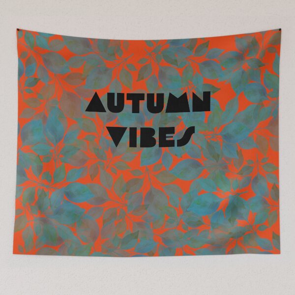 Item preview,  "Autumn Vibes" inscription in autumn style. Black , blue, orange. designed and sold by My-fake-places.