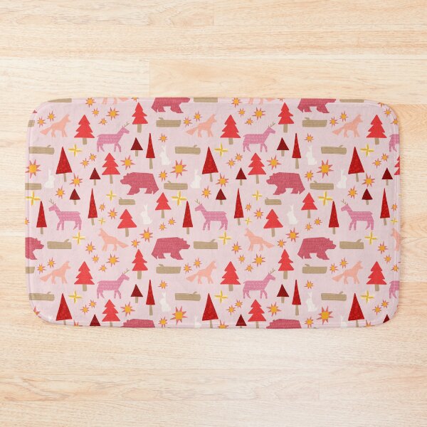 Item preview, Modern Pink and Red Woodland Patchwork Quilt Christmas Critters designed and sold by Valerie Englehart.