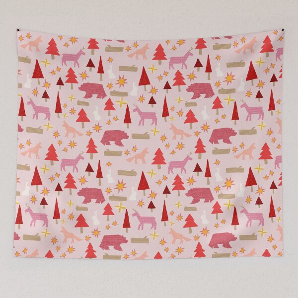 Item preview, Modern Pink and Red Woodland Patchwork Quilt Christmas Critters designed and sold by Valerie Englehart.