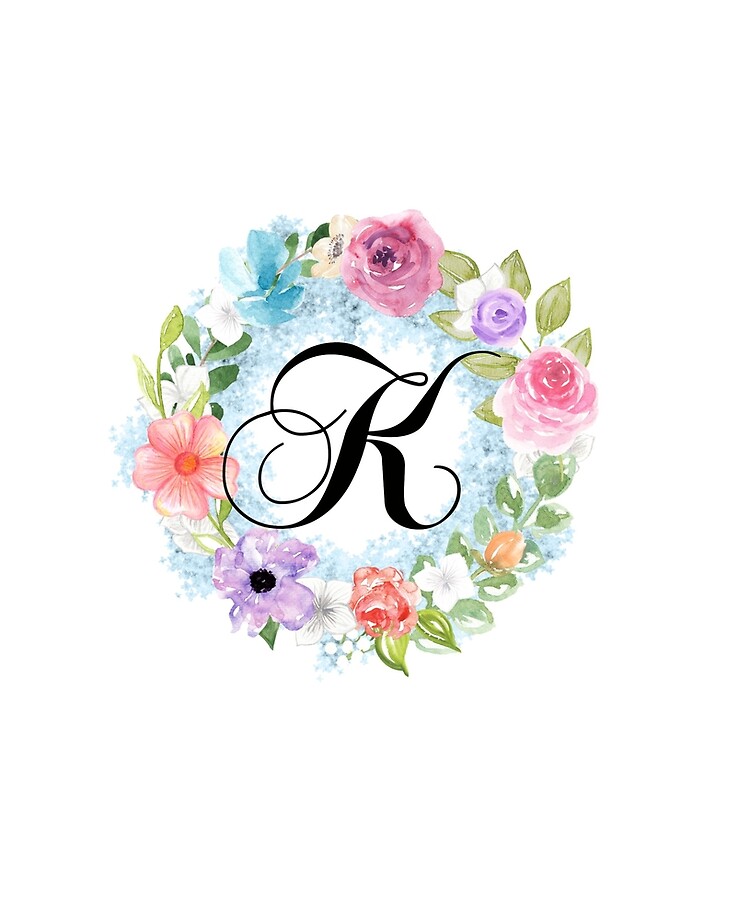  Romantic Floral Wreath Initial Letter K Flowers